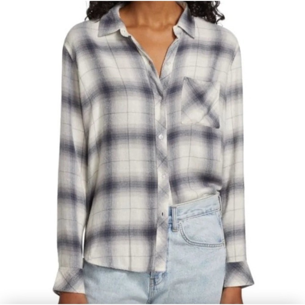 Rails Hunter Sterling White Grey Plaid Flannel Button Down Shirt | Size Medium